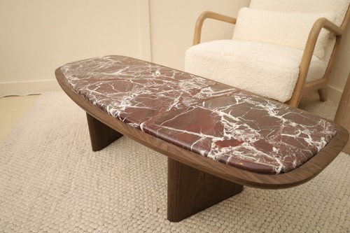 Dark wood and red marble