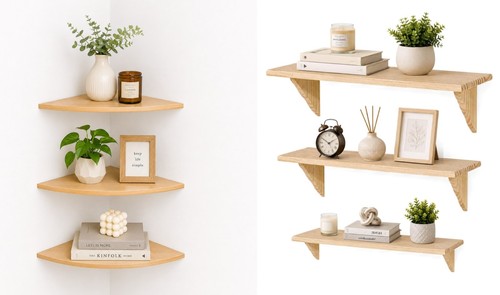Natural wood wooden shelf - natural,
