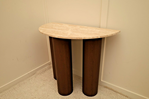 Dark wood and travertine - , oval