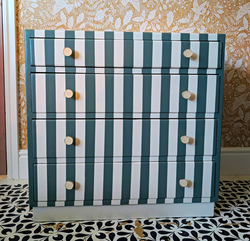 Green white striped painted - green,