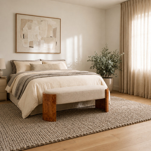 Bently linen bench with burl - bench,