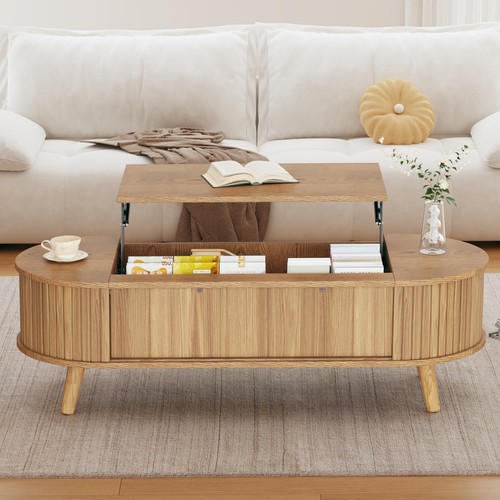 Wooden oval coffee table lift - wooden,